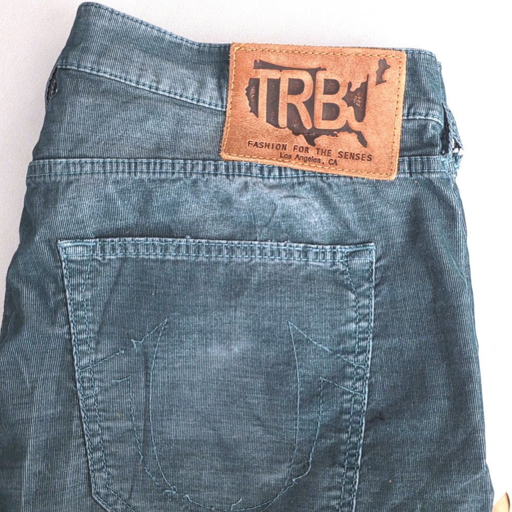 True Religion Bobby Mens Straight Leg Corduroy Pants Teal Blue Green Size 36X33